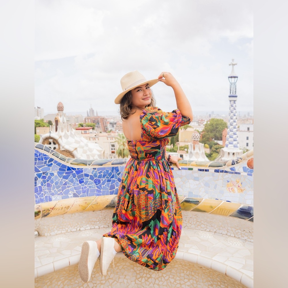 HOUSE OF HARLOW 1960 Multicolored Balloon Sleeve Smocked Midi/Maxi Dress Size L